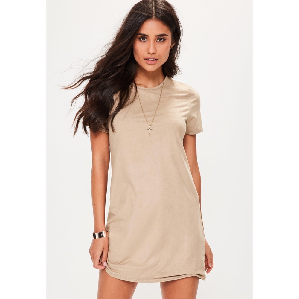 Forever 21 Faux Suede Leather Tan Nude Midi Dress